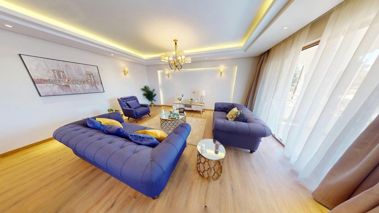 Staged photograph of a living room